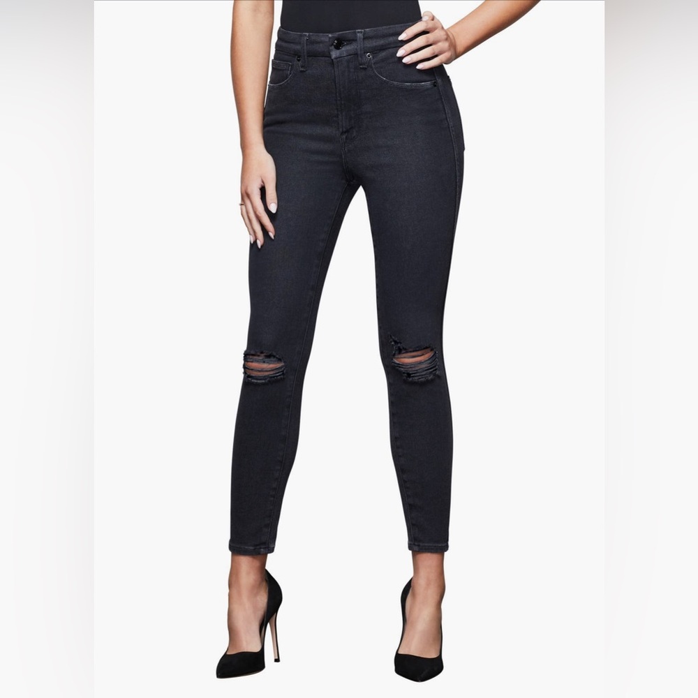 Good American Good Curve Black Ripped Skinny Jeans